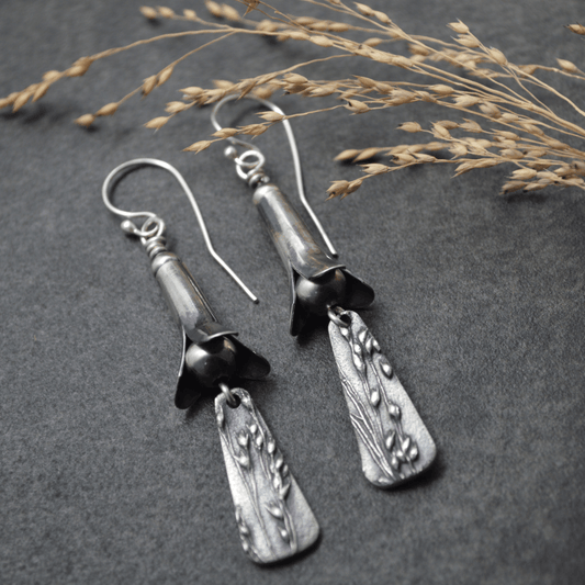 Squash Blossom Earrings with Prairie Switchgrass - Gayle Dowell