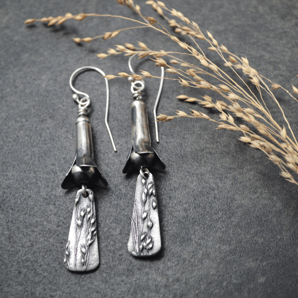 Squash Blossom Earrings with Prairie Switchgrass - Gayle Dowell