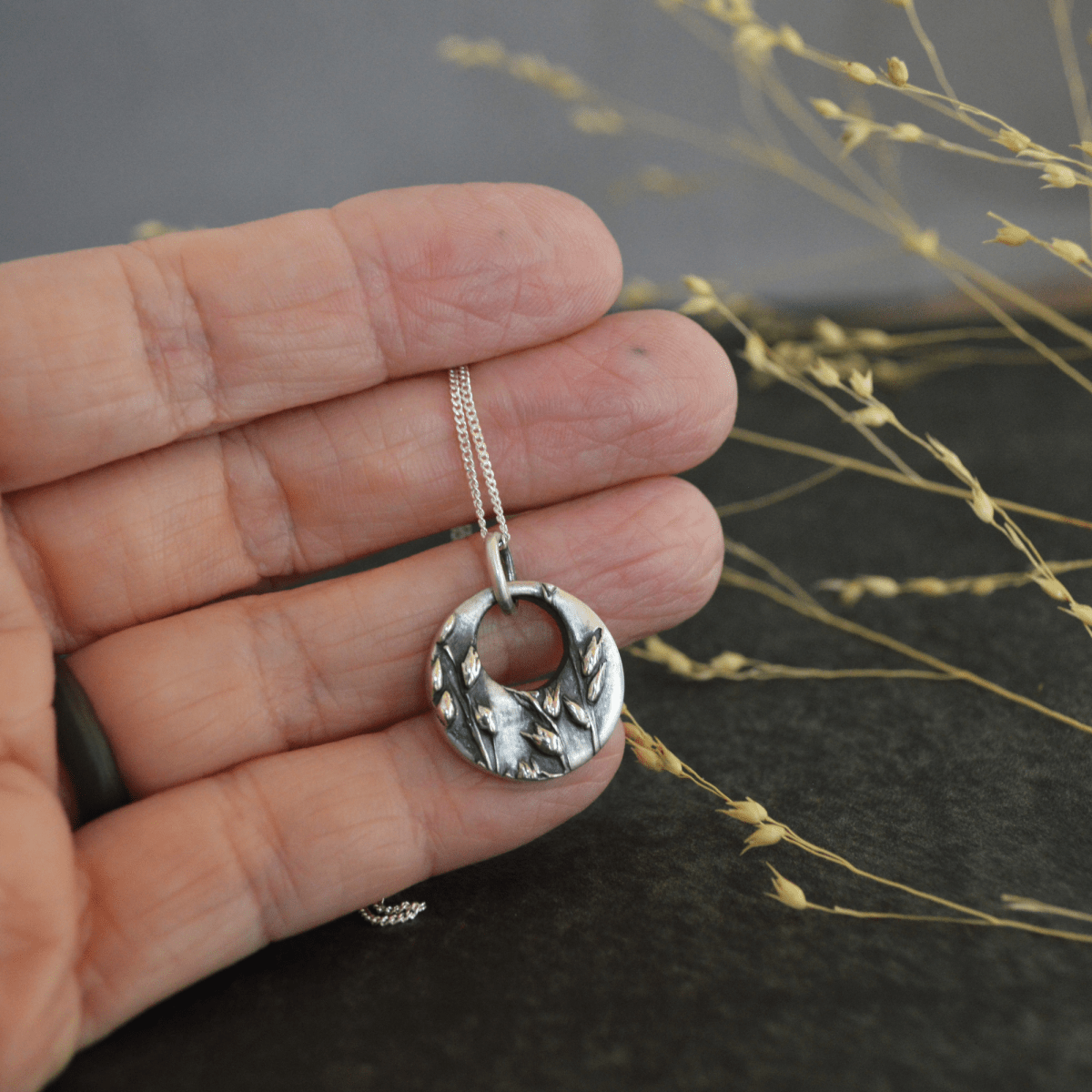 Switchgrass Hoop Necklace in Sterling Silver - Gayle Dowell