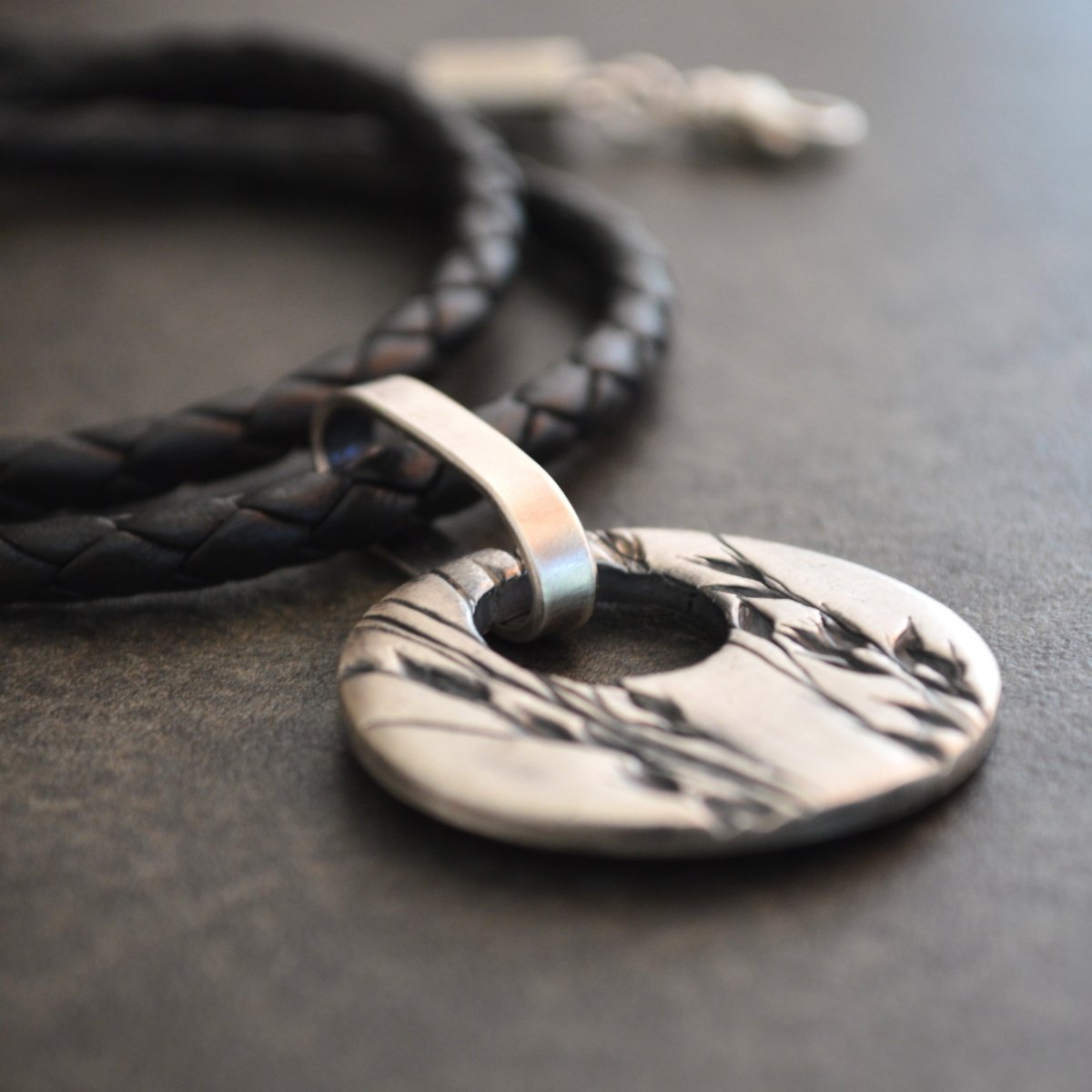 Switchgrass Hoop Necklace with Braided Leather Cord - Gayle Dowell