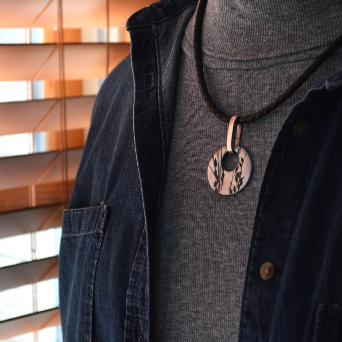 Switchgrass Hoop Necklace with Braided Leather Cord - Gayle Dowell
