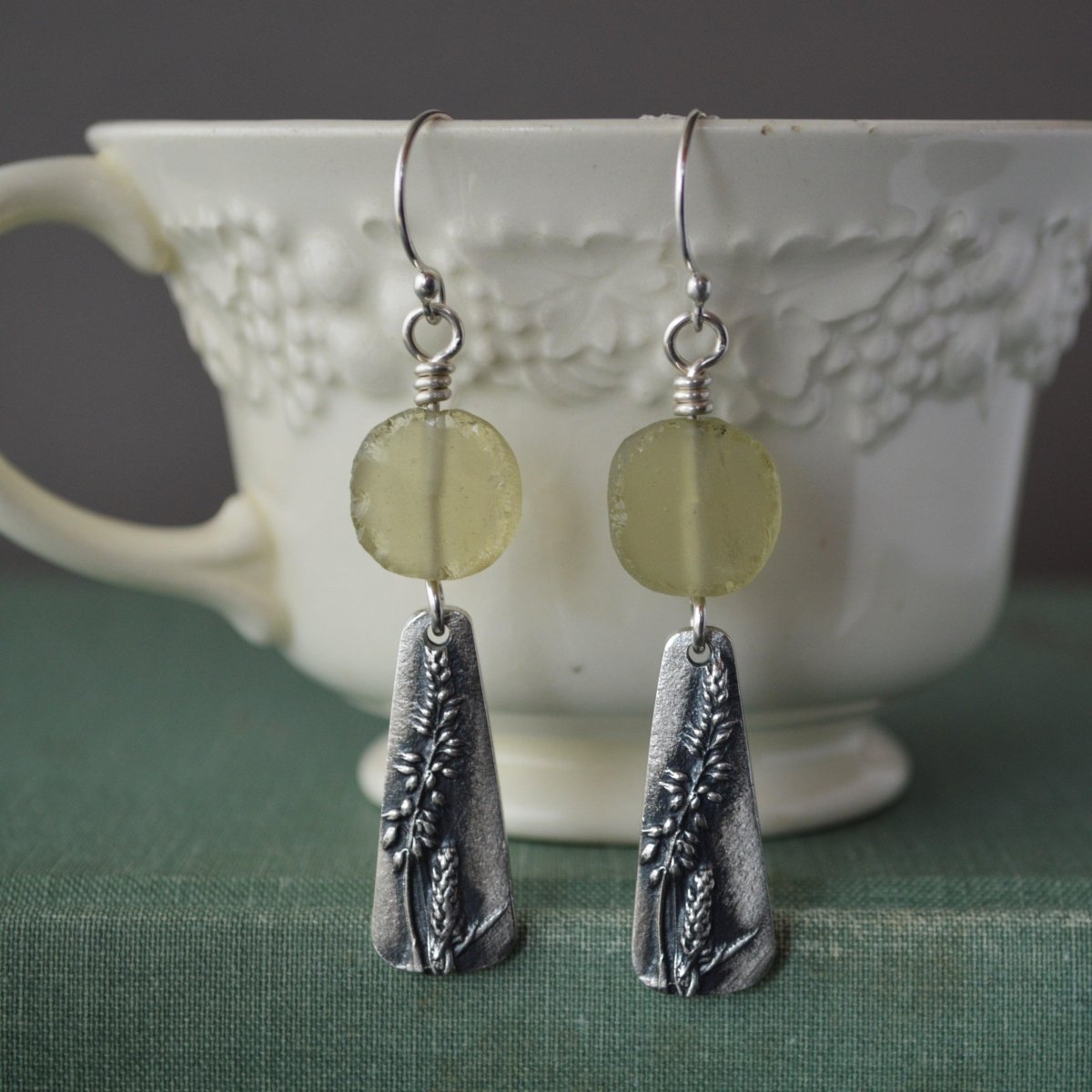 Yellow Sweet Clover Earrings with Ancient Roman Glass - Gayle Dowell