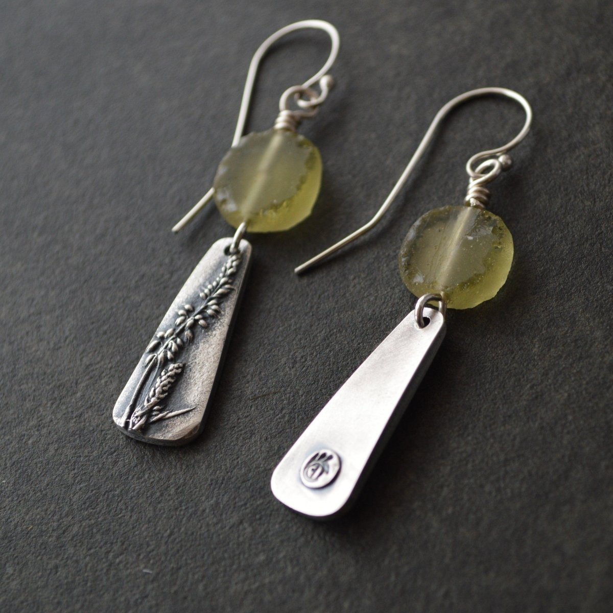 Yellow Sweet Clover Earrings with Ancient Roman Glass - Gayle Dowell