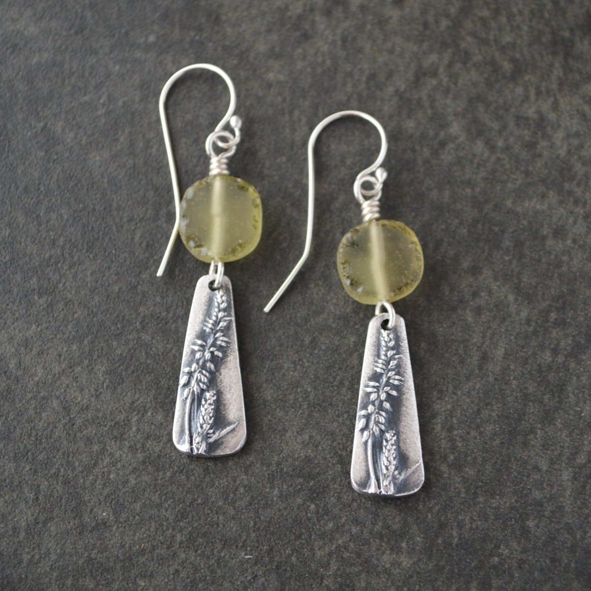 Yellow Sweet Clover Earrings with Ancient Roman Glass - Gayle Dowell