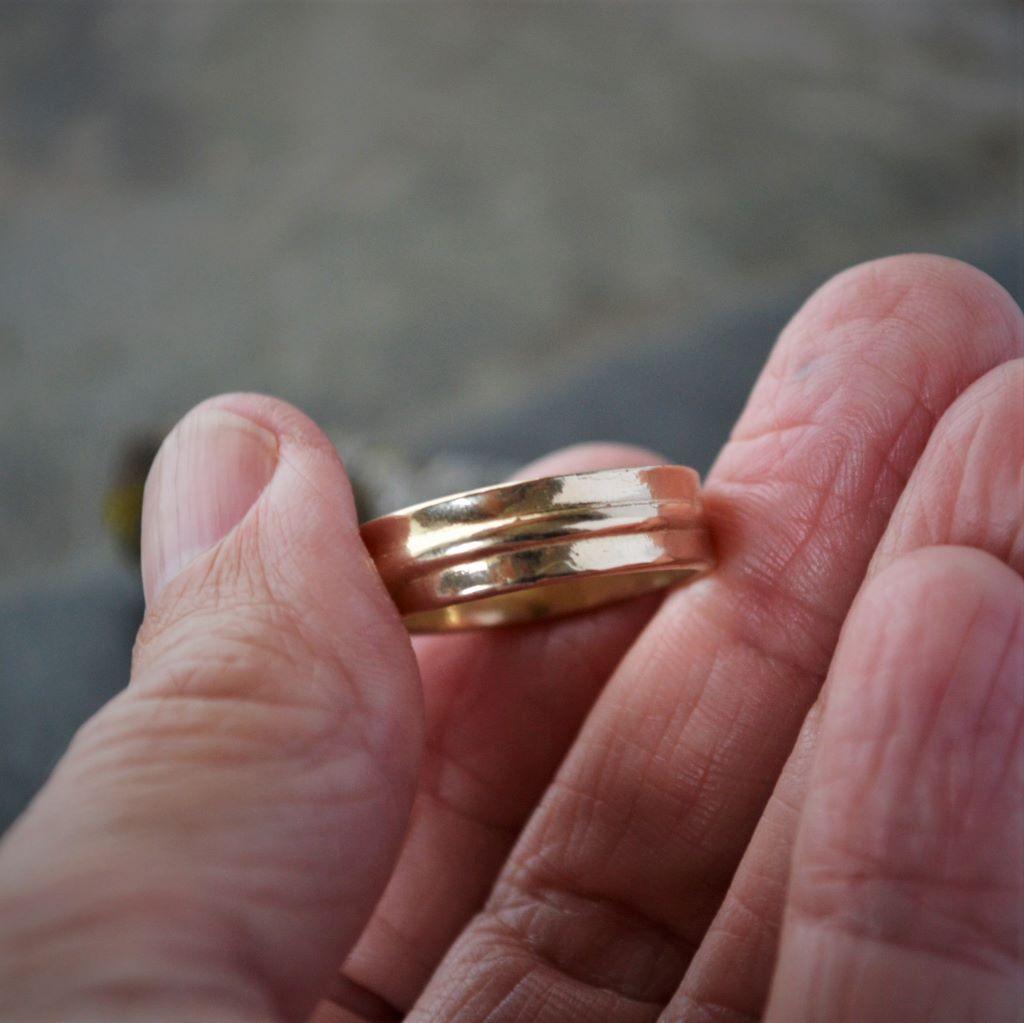 14K Gold Chinkapin Oak Twig and Leaf Ring Band - Gayle Dowell