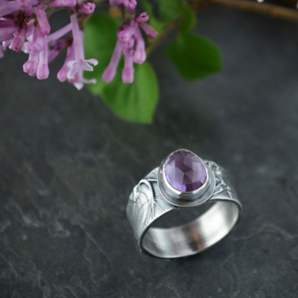 Amethyst Ring, Lilac Band in Sterling Silver, US 8.5