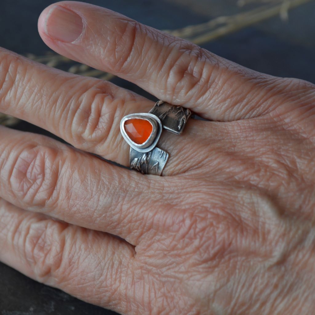 Orange Carnelian Ring in Sterling Silver, Fits a 5.5 Finger