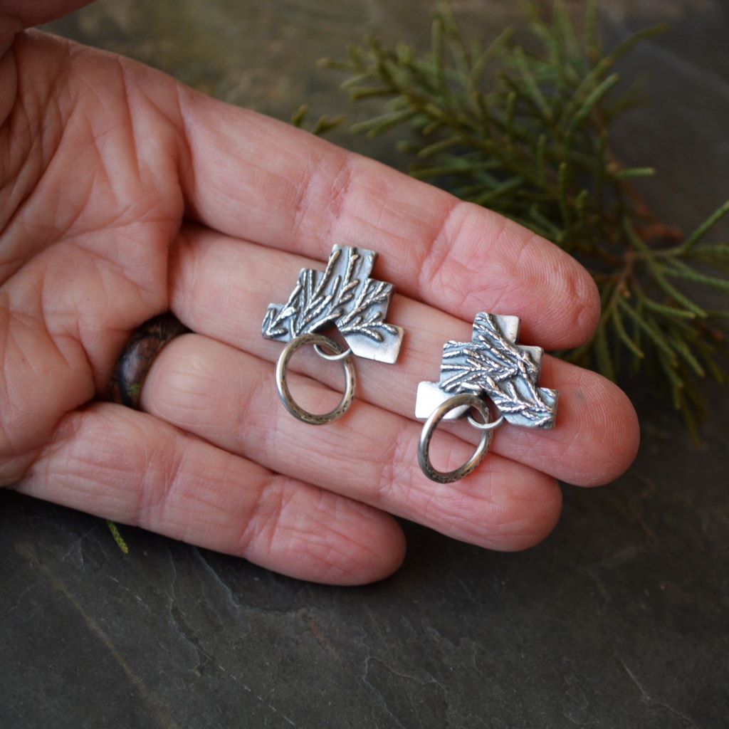 Southwest Style Cedar Impression Hoop Stud Earrings