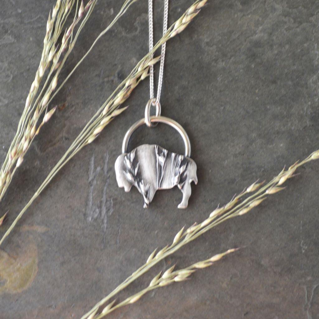 Bison Necklace, Prairie Switchgrass in Silver - Gayle Dowell