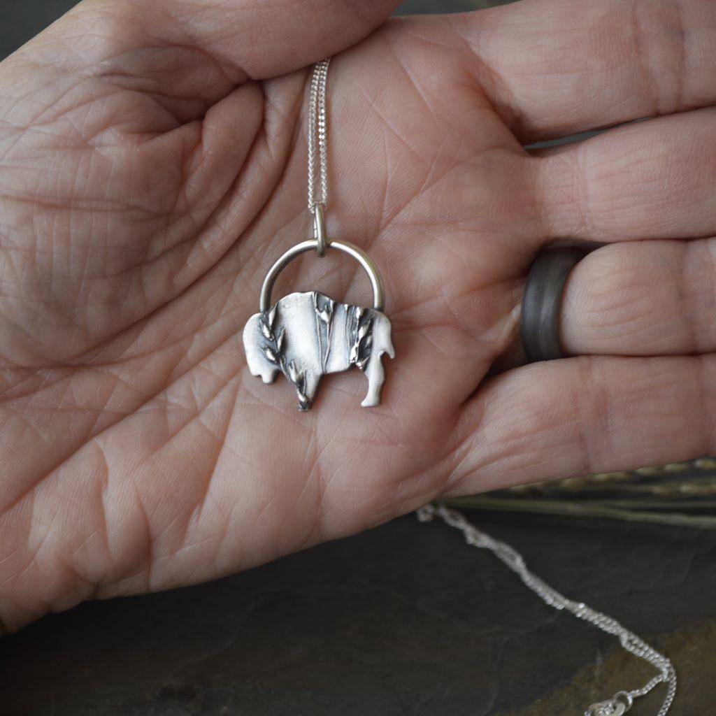 Bison Necklace, Prairie Switchgrass in Silver - Gayle Dowell