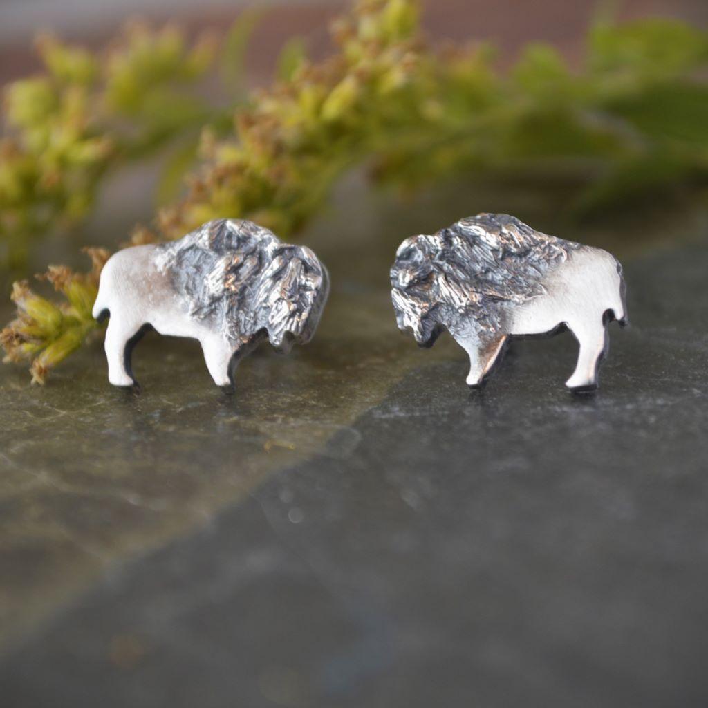Bison Stud Earrings, Goldenrod Texture in Silver - Gayle Dowell
