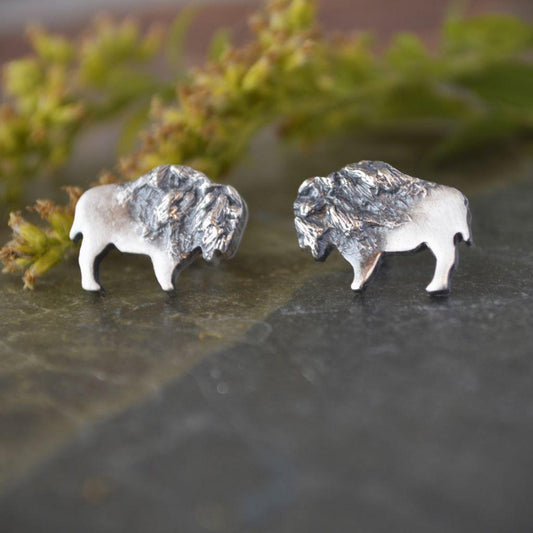 Bison Stud Earrings, Goldenrod Texture in Silver - Gayle Dowell