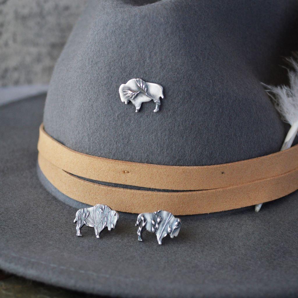 Bison Tie Tacks or Hat Pins, Textured with Prairie Grass - Gayle Dowell
