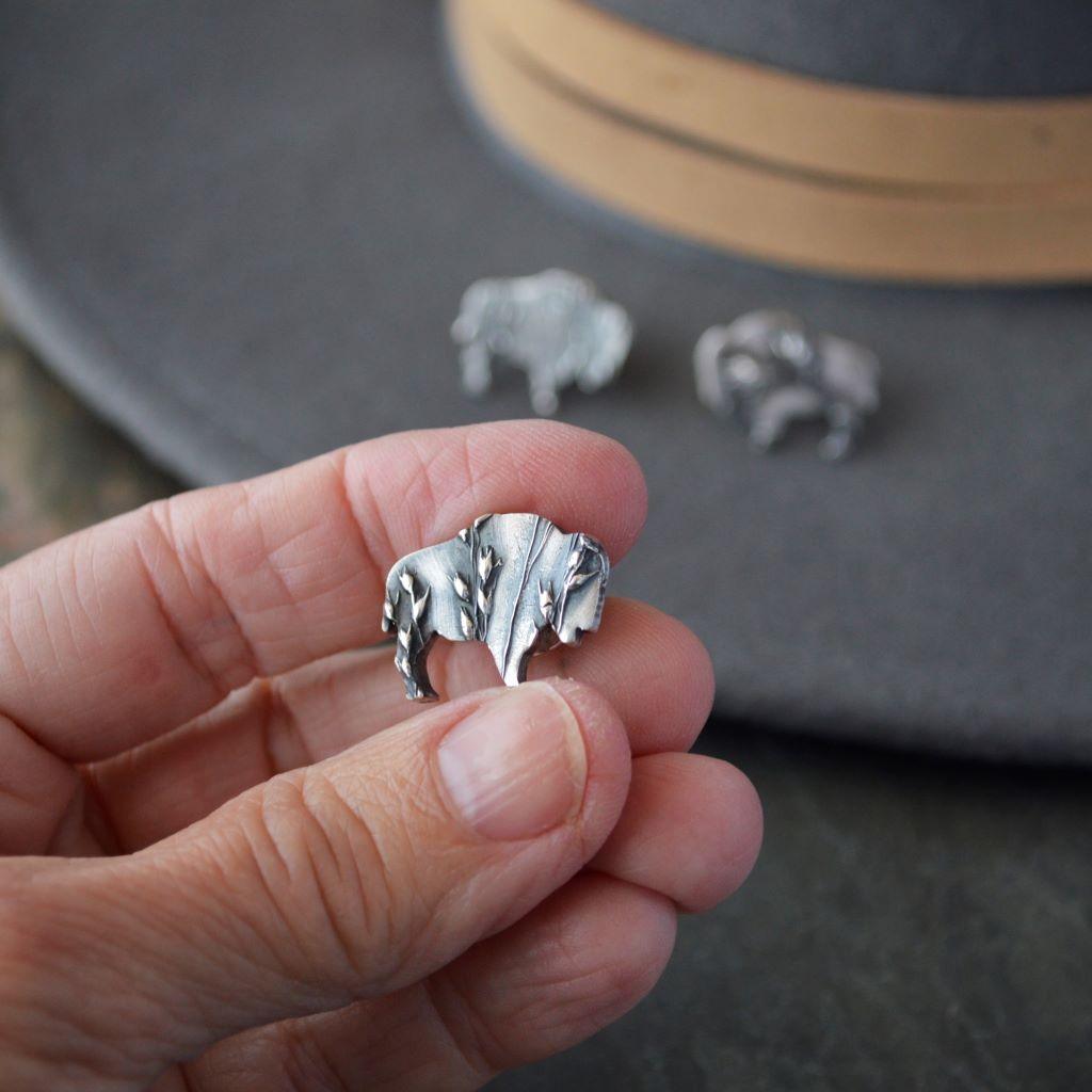 Bison Tie Tacks or Hat Pins, Textured with Prairie Grass - Gayle Dowell