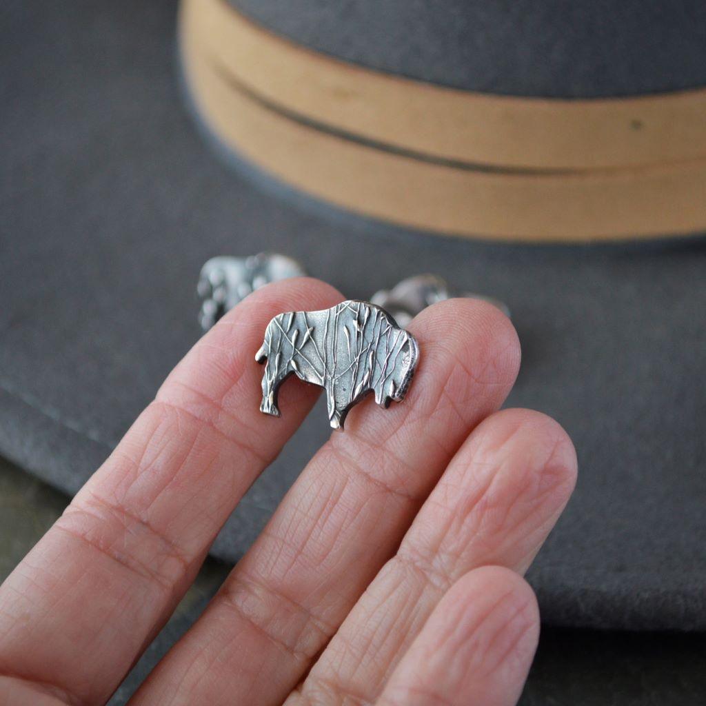 Bison Tie Tacks or Hat Pins, Textured with Prairie Grass - Gayle Dowell