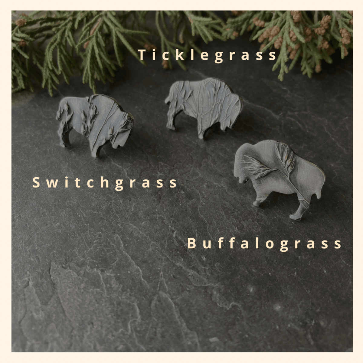 Bison Tie Tacks or Hat Pins, Textured with Prairie Grass - Gayle Dowell