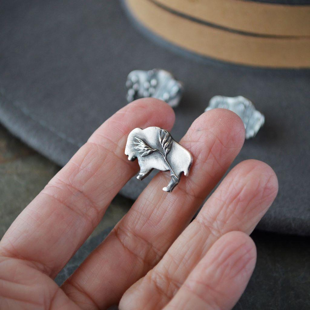 Bison Tie Tacks or Hat Pins, Textured with Prairie Grass - Gayle Dowell