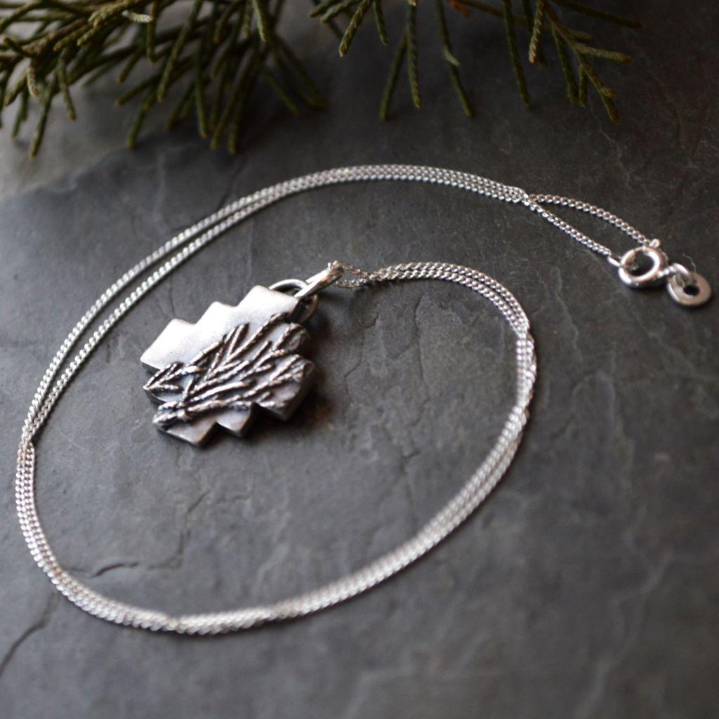Cedar Impression Pendant Necklace in Silver - Gayle Dowell