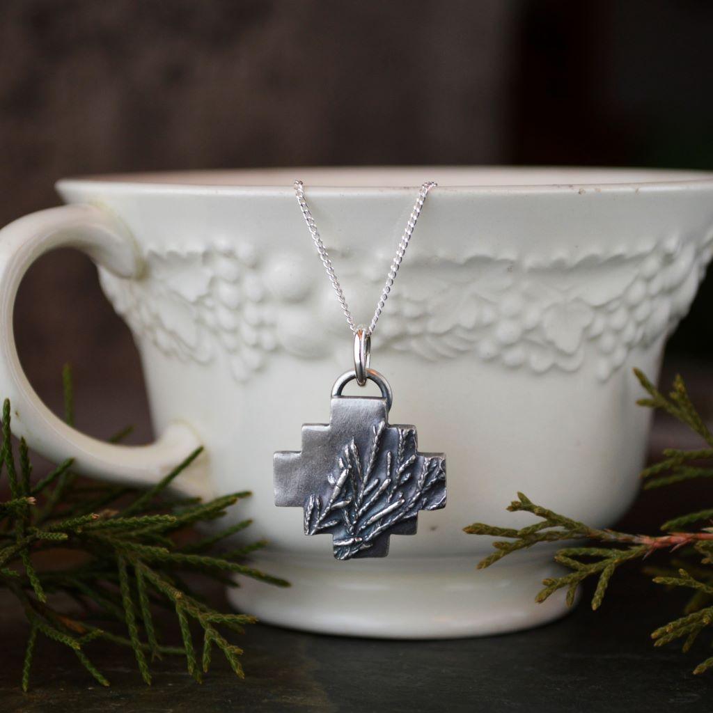 Cedar Impression Pendant Necklace in Silver - Gayle Dowell