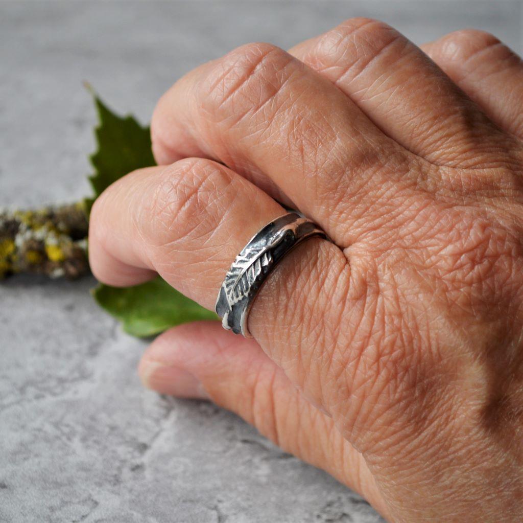 Chinkapin Oak Ring, Leaf and Twig Band in Sterling Silver - Gayle Dowell