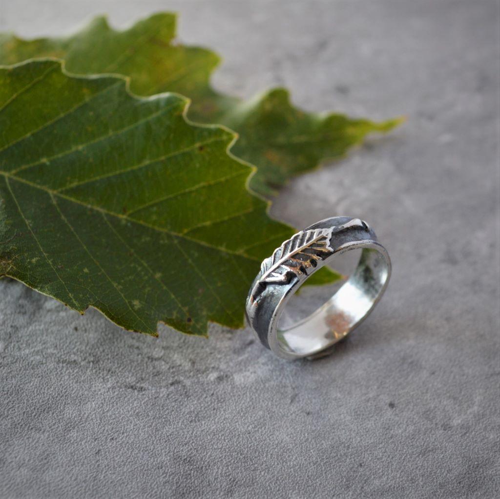 Chinkapin Oak Ring, Leaf and Twig Band in Sterling Silver - Gayle Dowell
