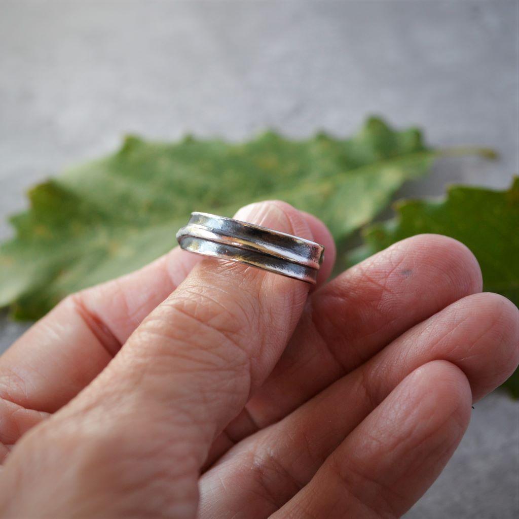 Chinkapin Oak Ring, Leaf and Twig Band in Sterling Silver - Gayle Dowell