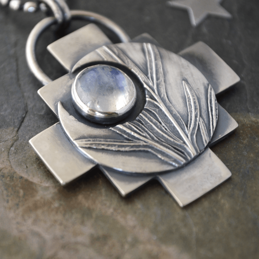 Crescent Moon Necklace with Rainbow Moonstone - Gayle Dowell
