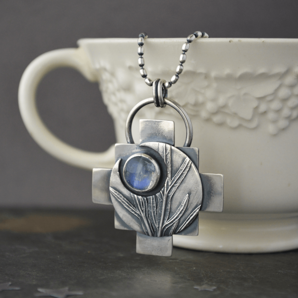 Crescent Moon Necklace with Rainbow Moonstone - Gayle Dowell