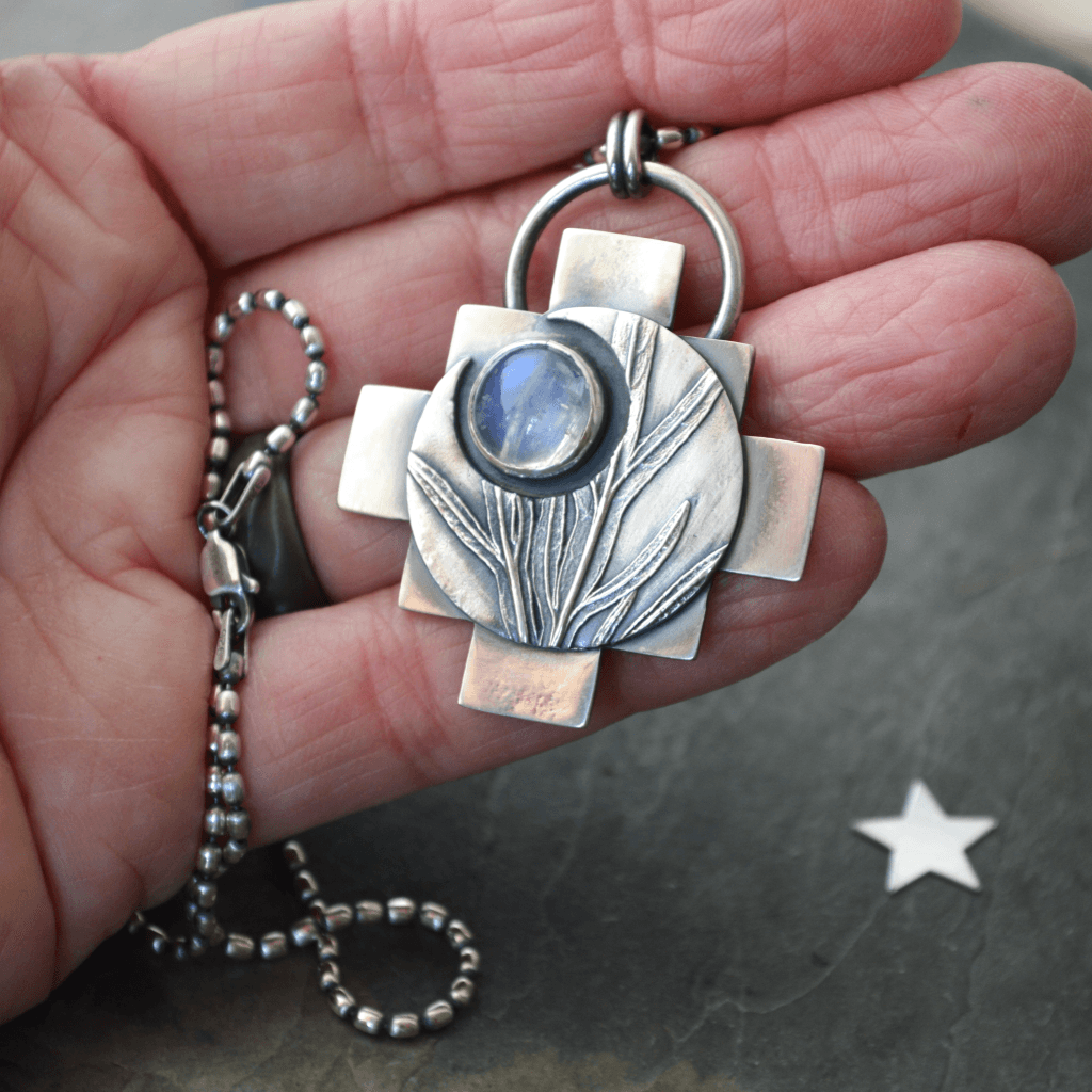 Crescent Moon Necklace with Rainbow Moonstone - Gayle Dowell