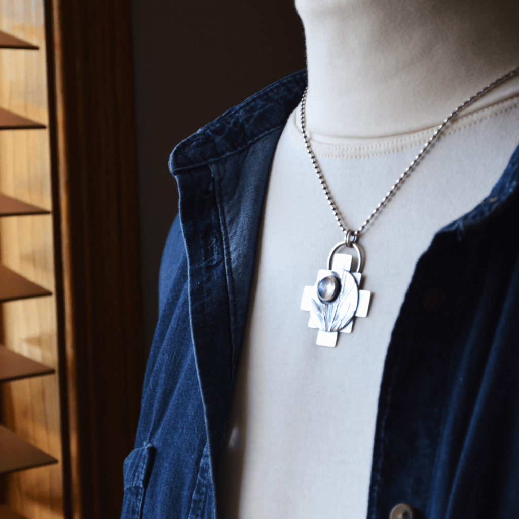 Crescent Moon Necklace with Rainbow Moonstone - Gayle Dowell