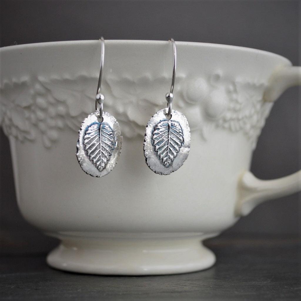 Elm Leaf Earrings in Raw Fine Silver - Gayle Dowell