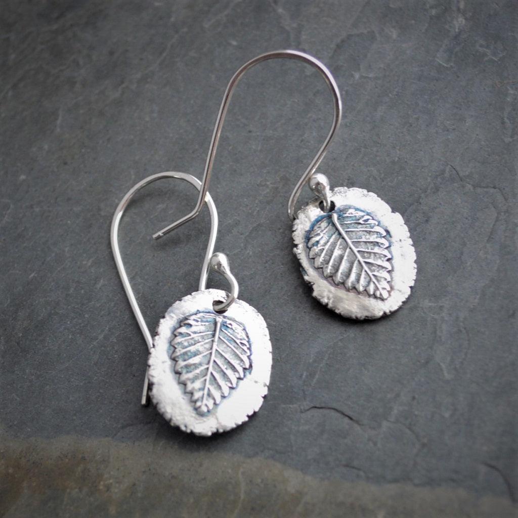 Elm Leaf Earrings in Raw Fine Silver - Gayle Dowell