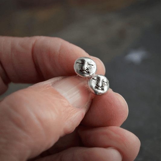 Moon Face Earrings in Fine Silver - Gayle Dowell
