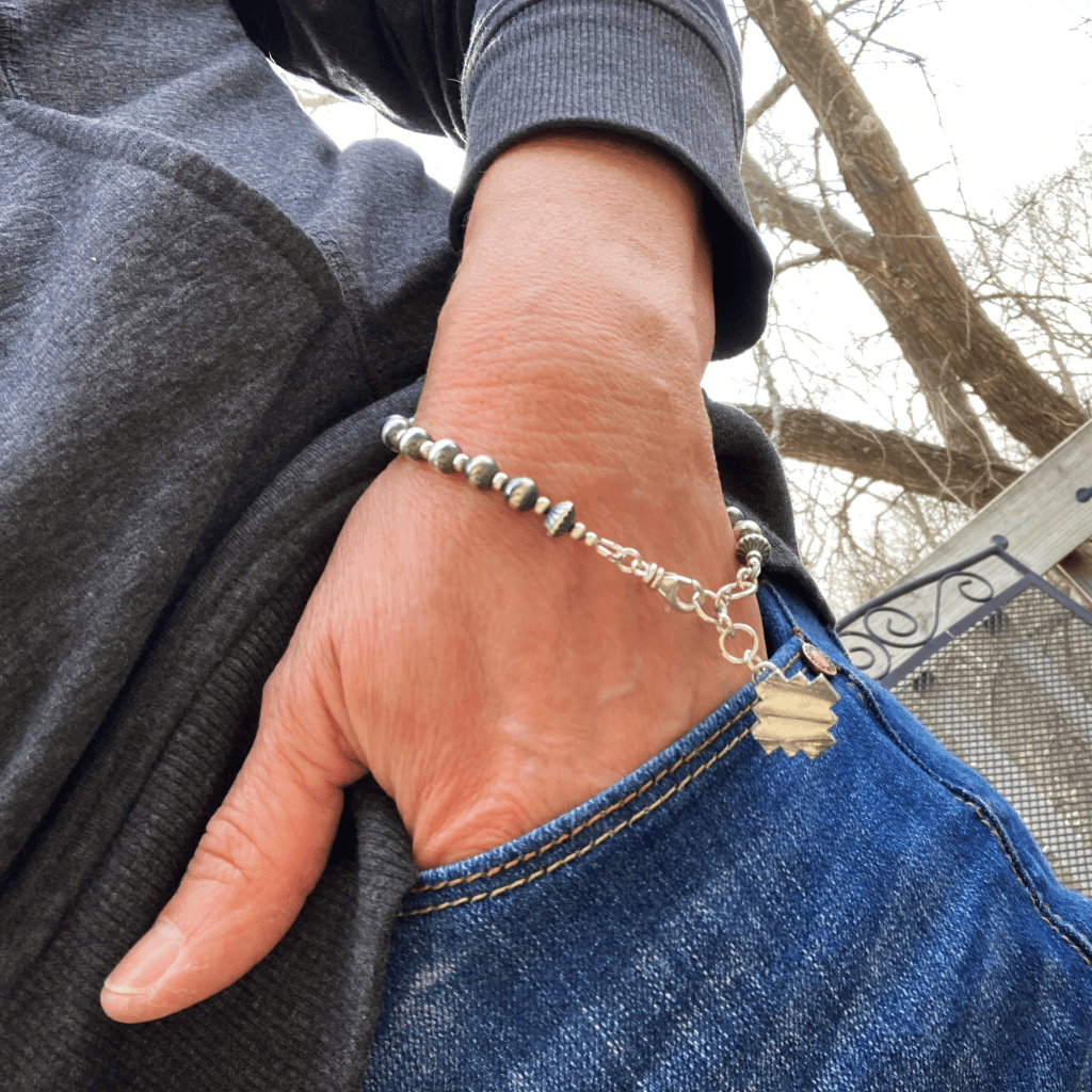 Sage Charm Bracelet with Sterling Silver Pearl Beads - Gayle Dowell