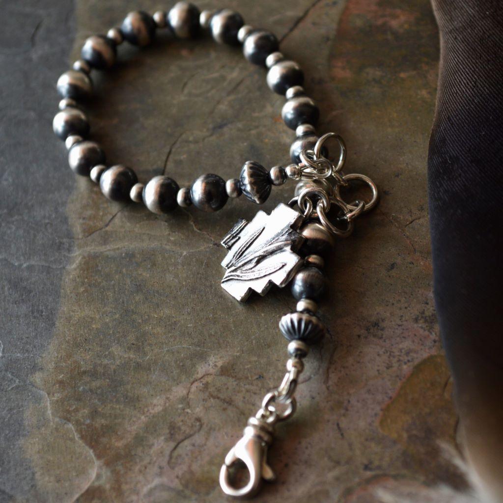Sage Charm Bracelet with Sterling Silver Pearl Beads - Gayle Dowell