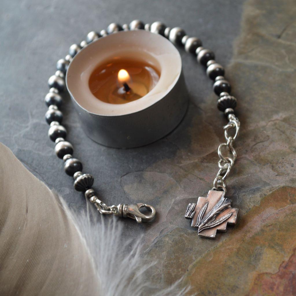 Sage Charm Bracelet with Sterling Silver Pearl Beads - Gayle Dowell