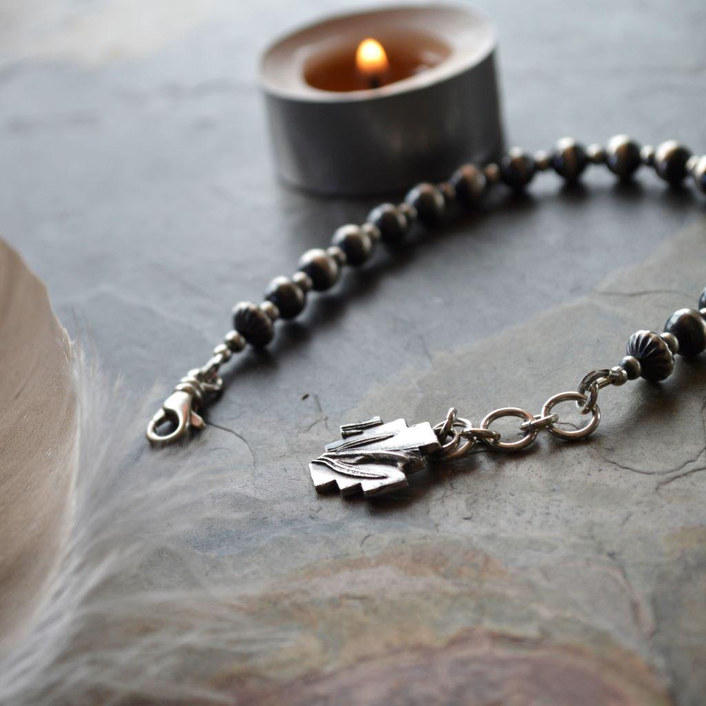 Sage Charm Bracelet with Sterling Silver Pearl Beads - Gayle Dowell