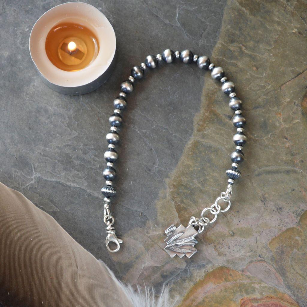 Sage Charm Bracelet with Sterling Silver Pearl Beads - Gayle Dowell