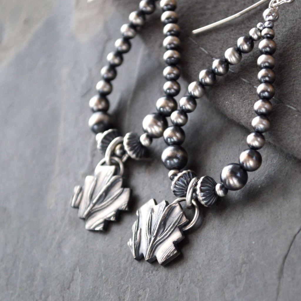 Sage Southwest Cross Earrings with Navajo Pearl Beads - Gayle Dowell
