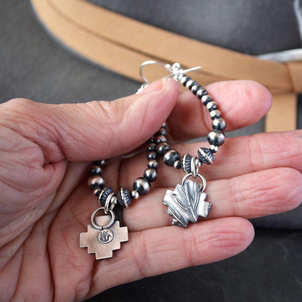Sage Southwest Cross Earrings with Navajo Pearl Beads - Gayle Dowell