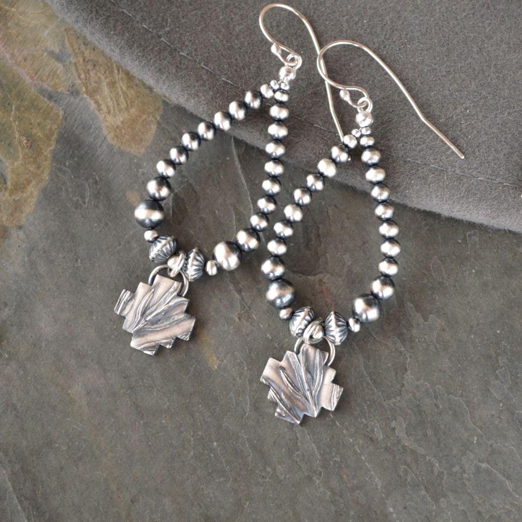Sage Southwest Cross Earrings with Navajo Pearl Beads - Gayle Dowell
