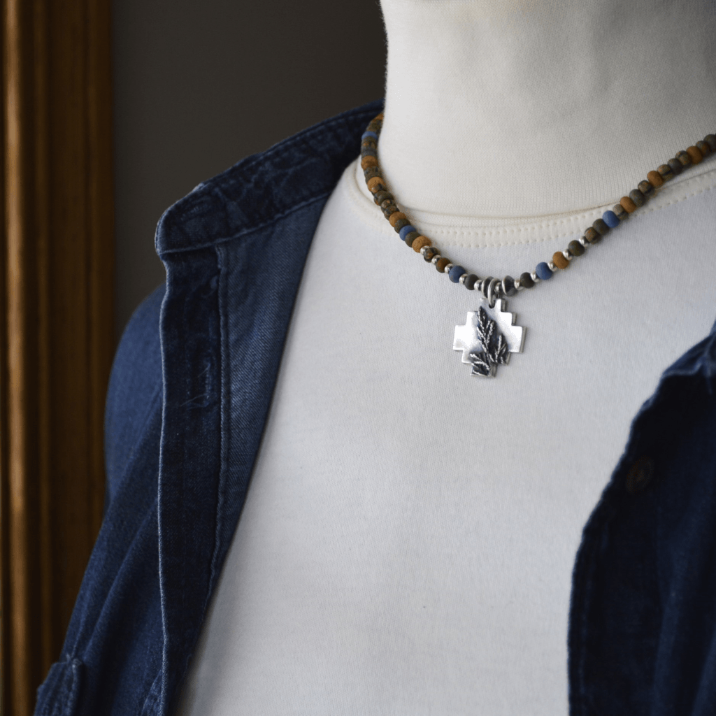 Silver Cedar Southwest Cross Pendant with Beaded Necklace - Gayle Dowell