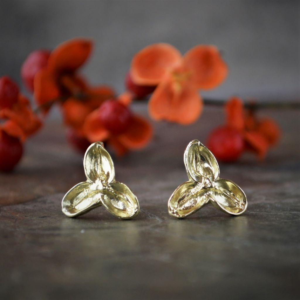 Solid 18K Yellow Gold Bittersweet Pod Stud Earrings - Gayle Dowell