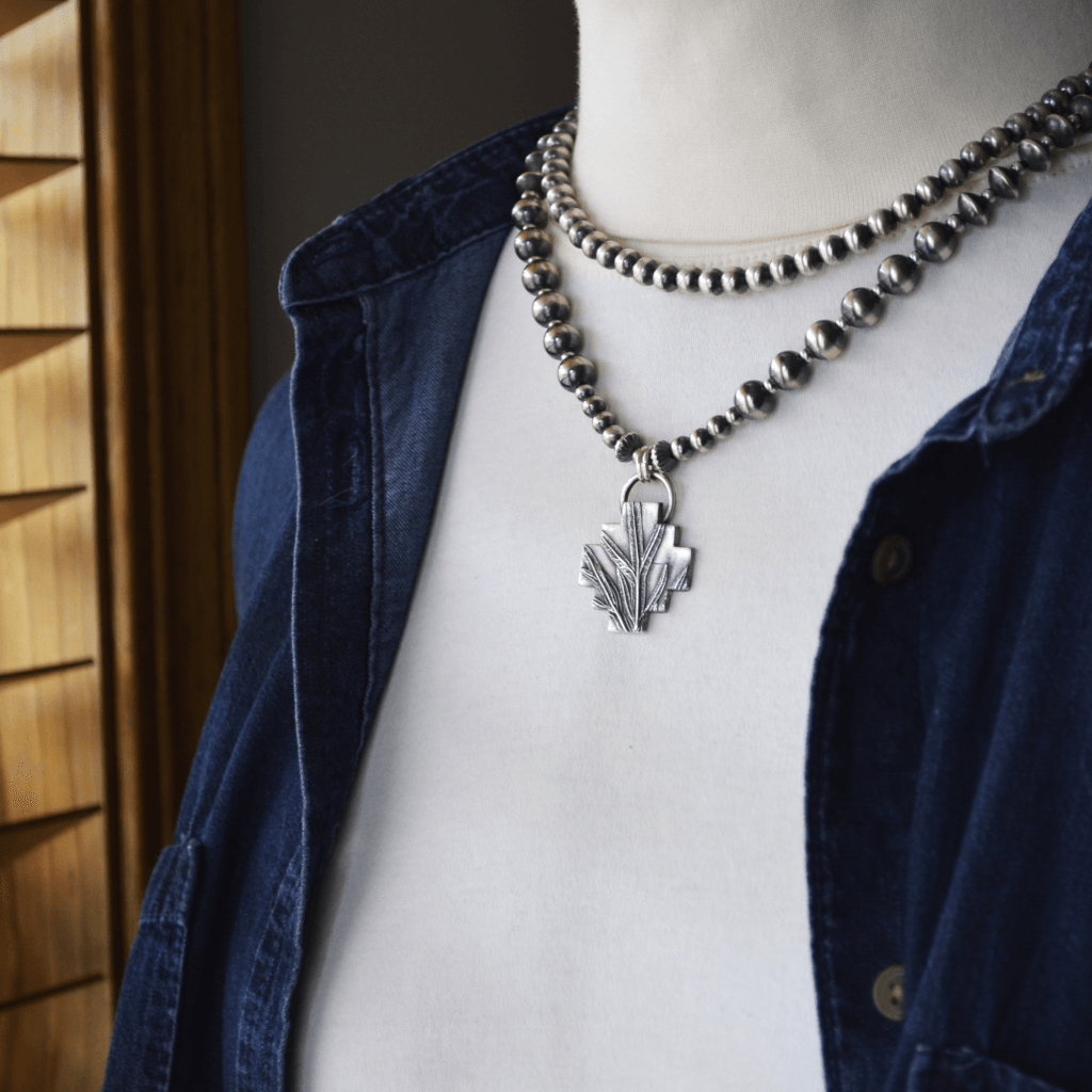 Sterling Navajo Pearl Necklace, Sacred Sage Texture - Gayle Dowell