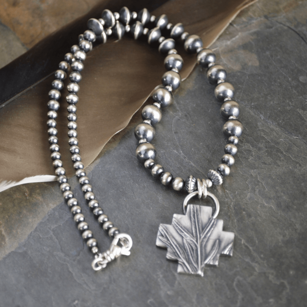 Sterling Navajo Pearl Necklace, Sacred Sage Texture - Gayle Dowell