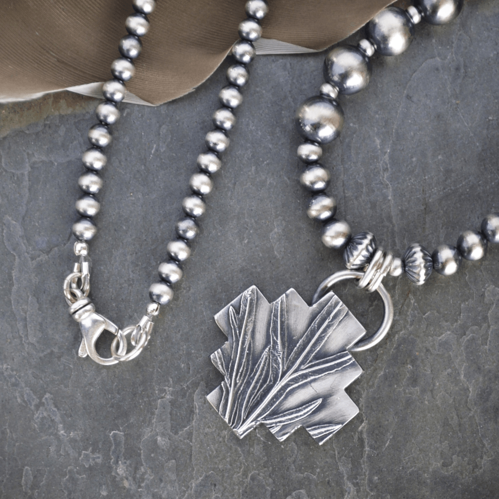 Sterling Navajo Pearl Necklace, Sacred Sage Texture - Gayle Dowell