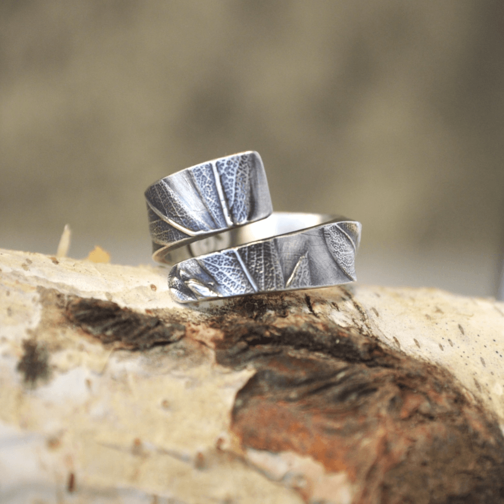 Sterling Silver Wrap Ring, Blue Wild Indigo Leaf, Size 6.5 - Gayle Dowell