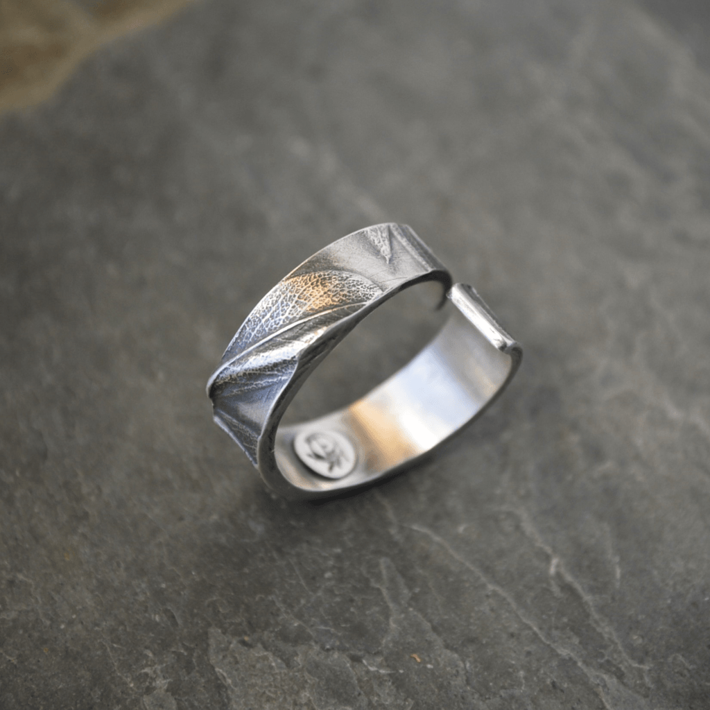 Sterling Silver Wrap Ring, Blue Wild Indigo Leaf, Size 6.5 - Gayle Dowell