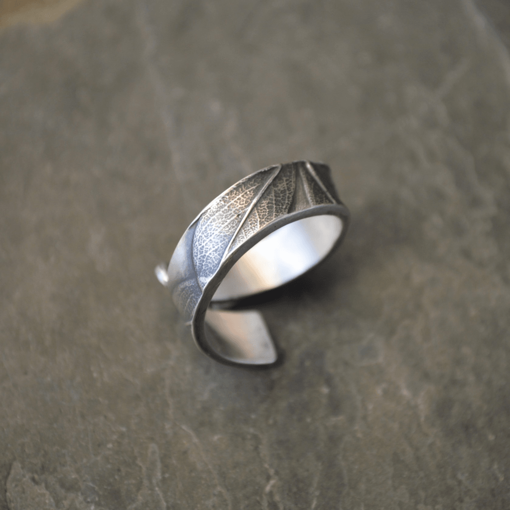 Sterling Silver Wrap Ring, Blue Wild Indigo Leaf, Size 6.5 - Gayle Dowell