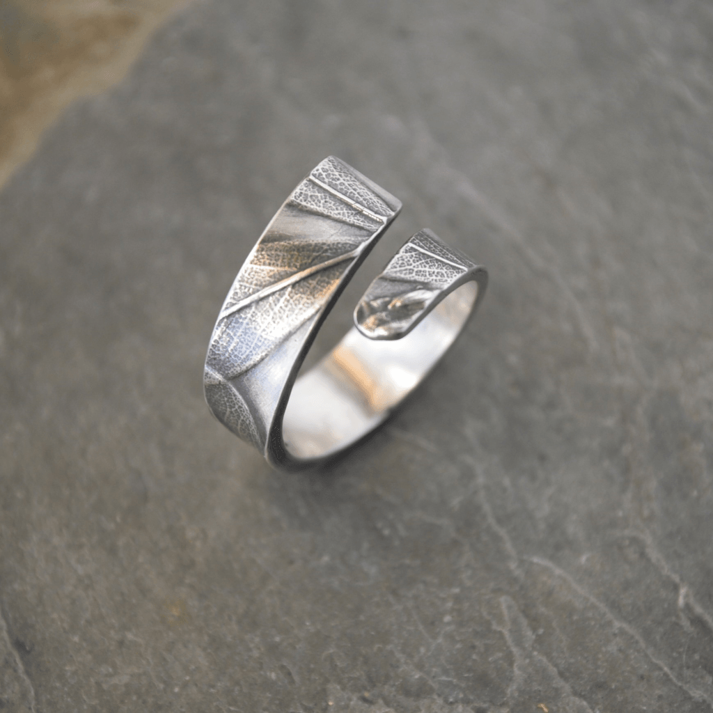Sterling Silver Wrap Ring, Blue Wild Indigo Leaf, Size 6.5 - Gayle Dowell